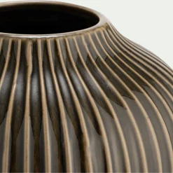 Vase strié en grès H14,5cm - vert