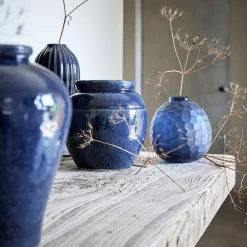 Vase texturé en grès D18xH23cm - bleu