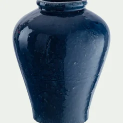 Vase texturé en grès D18xH23cm - bleu