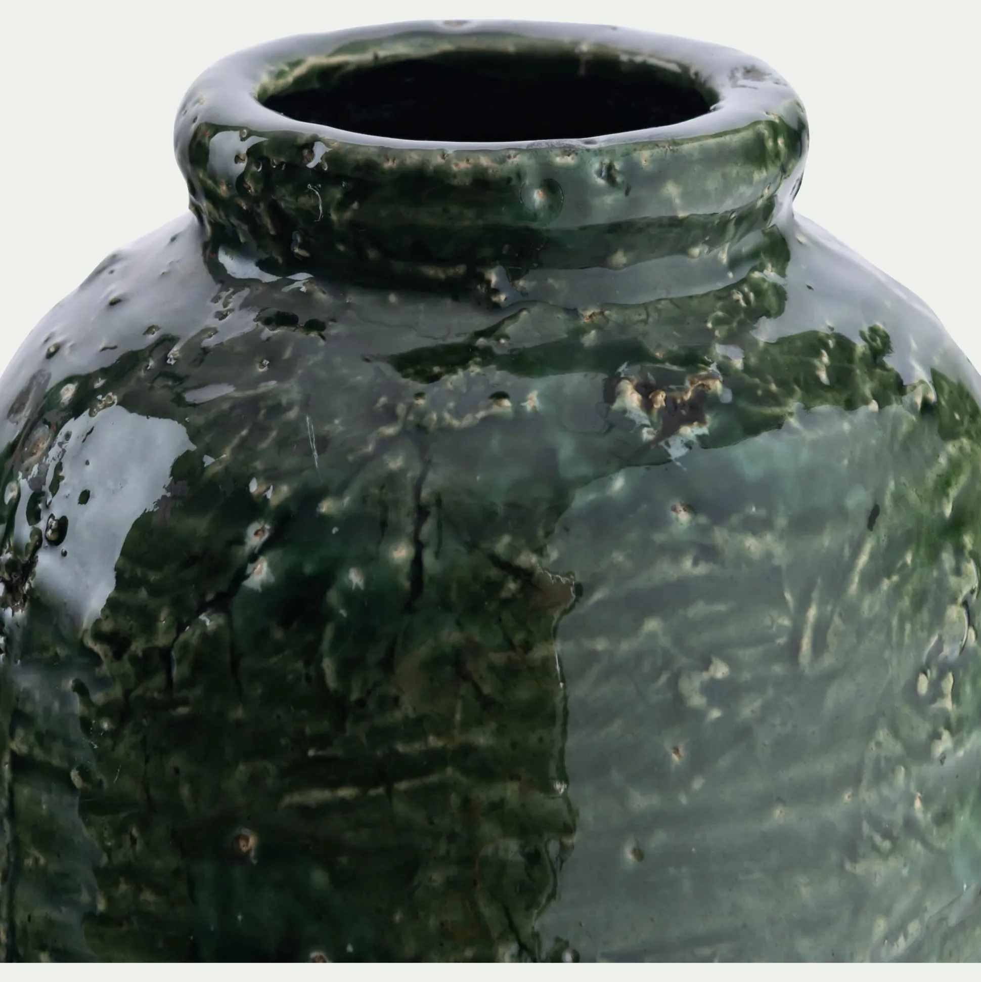 Vase texturé en grès D13,5xH16cm - vert