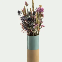 Vase tube bicolore en grès H20cm - bleu