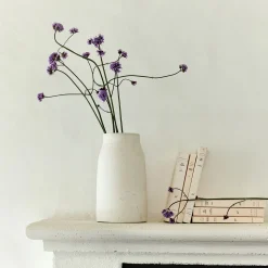 Vase tube en grès moucheté H26cm - blanc