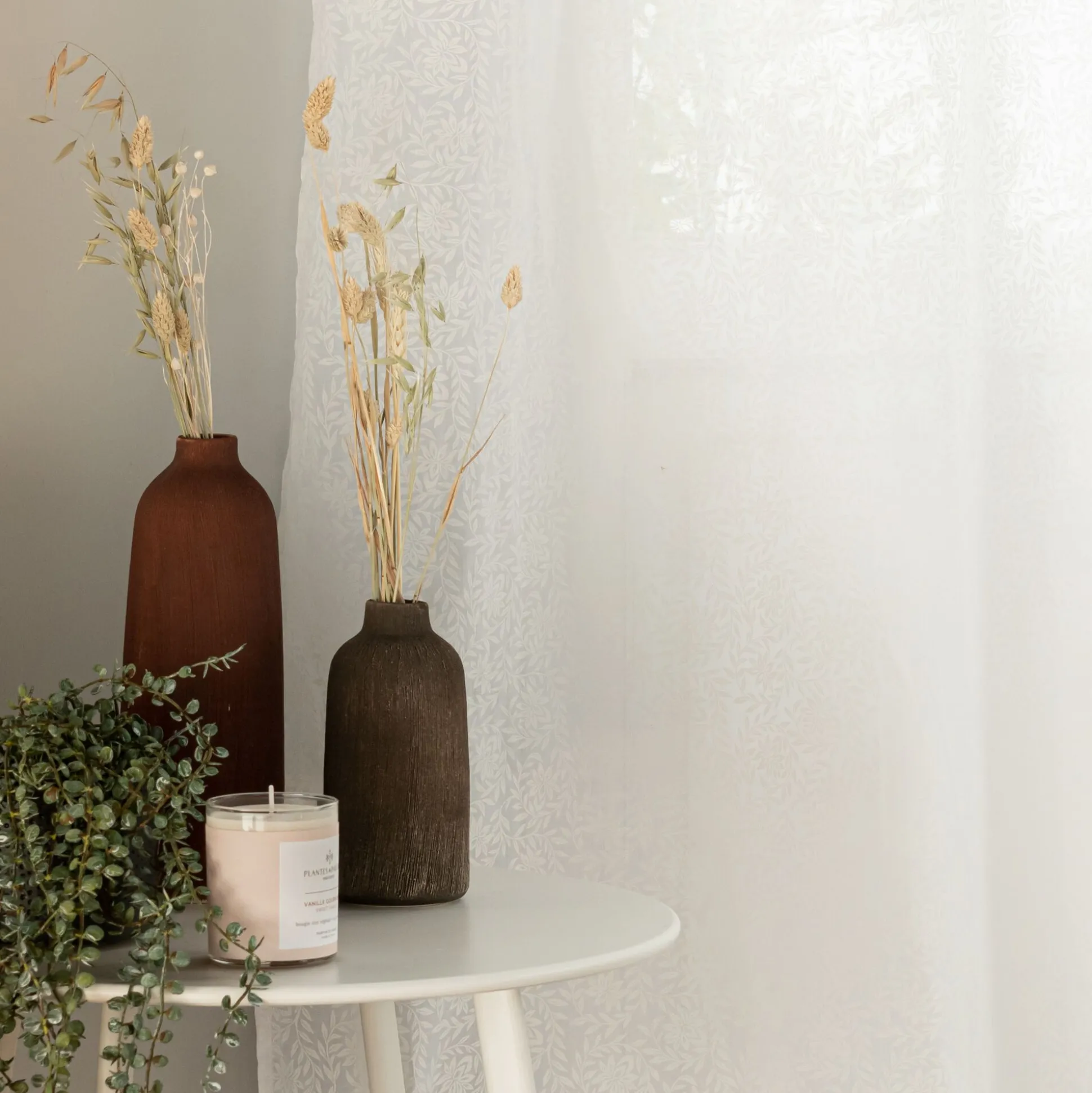 Voilage à œillets en coton motif Jasmin 140x250cm - blanc