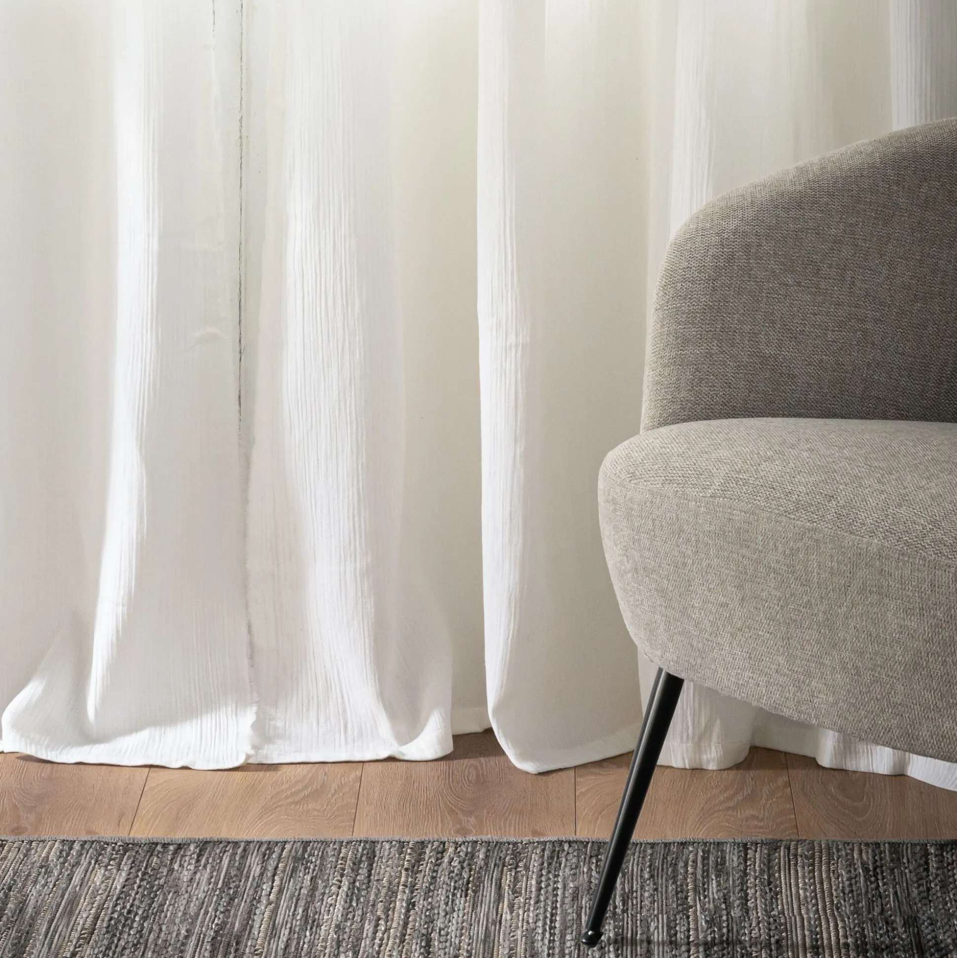 Voilage à œillets en double gaze de coton finition franges 130x250cm - blanc écru