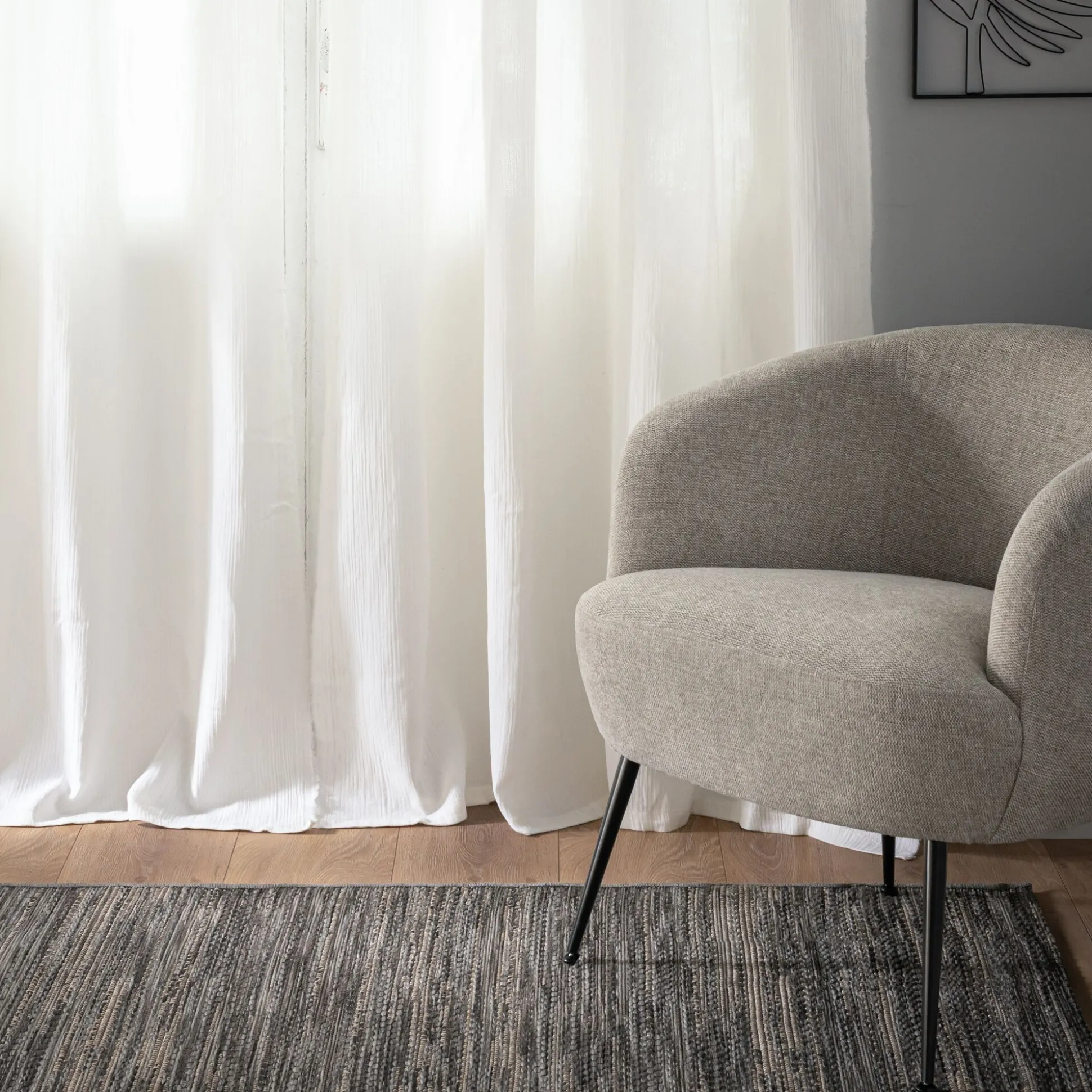 Voilage à œillets en double gaze de coton finition franges 130x250cm - blanc écru