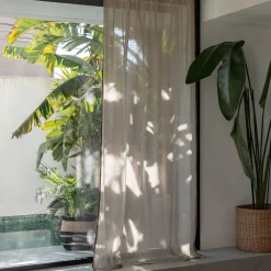 Voilage à passants cachés en lin et coton finition liseré 140x260cm - beige