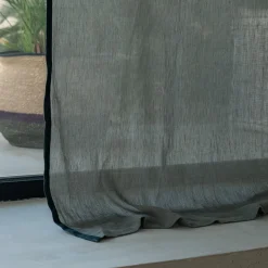 Voilage à passants cachés en lin et coton finition liseré 140x260cm - vert cèdre