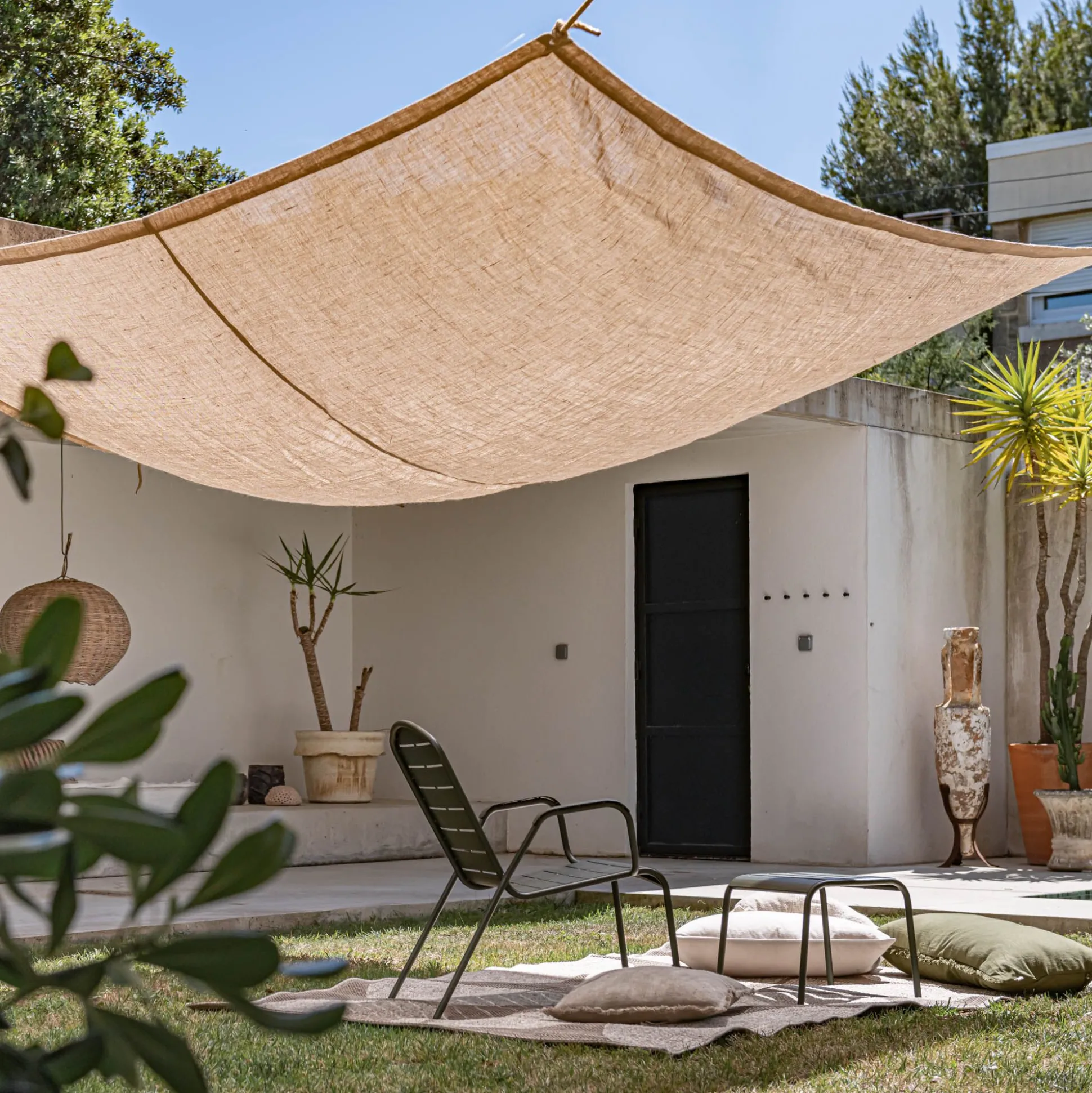 Voile d'ombrage carré en jute 3m - naturel